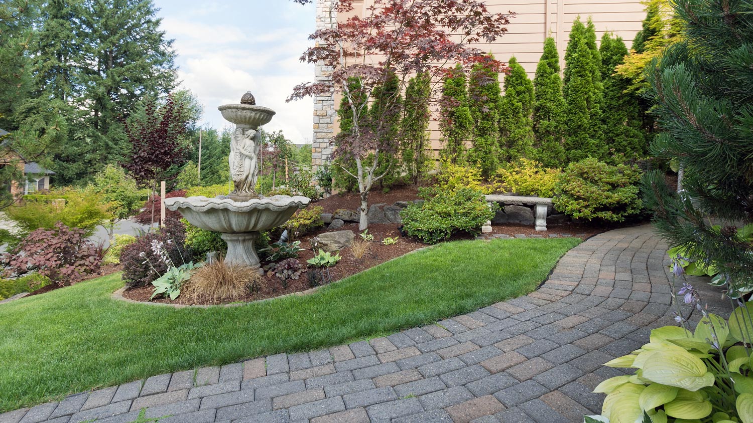A house with water fountain