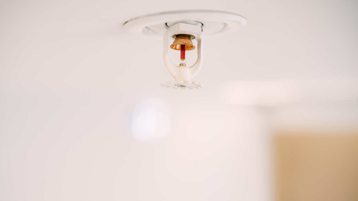 A fire sprinkler system located on the ceiling of a room