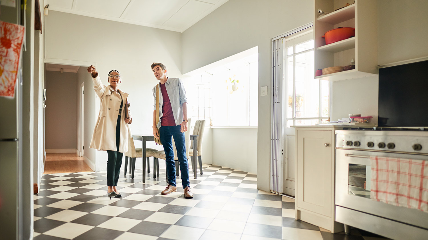 Kitchen home tour black and white floor