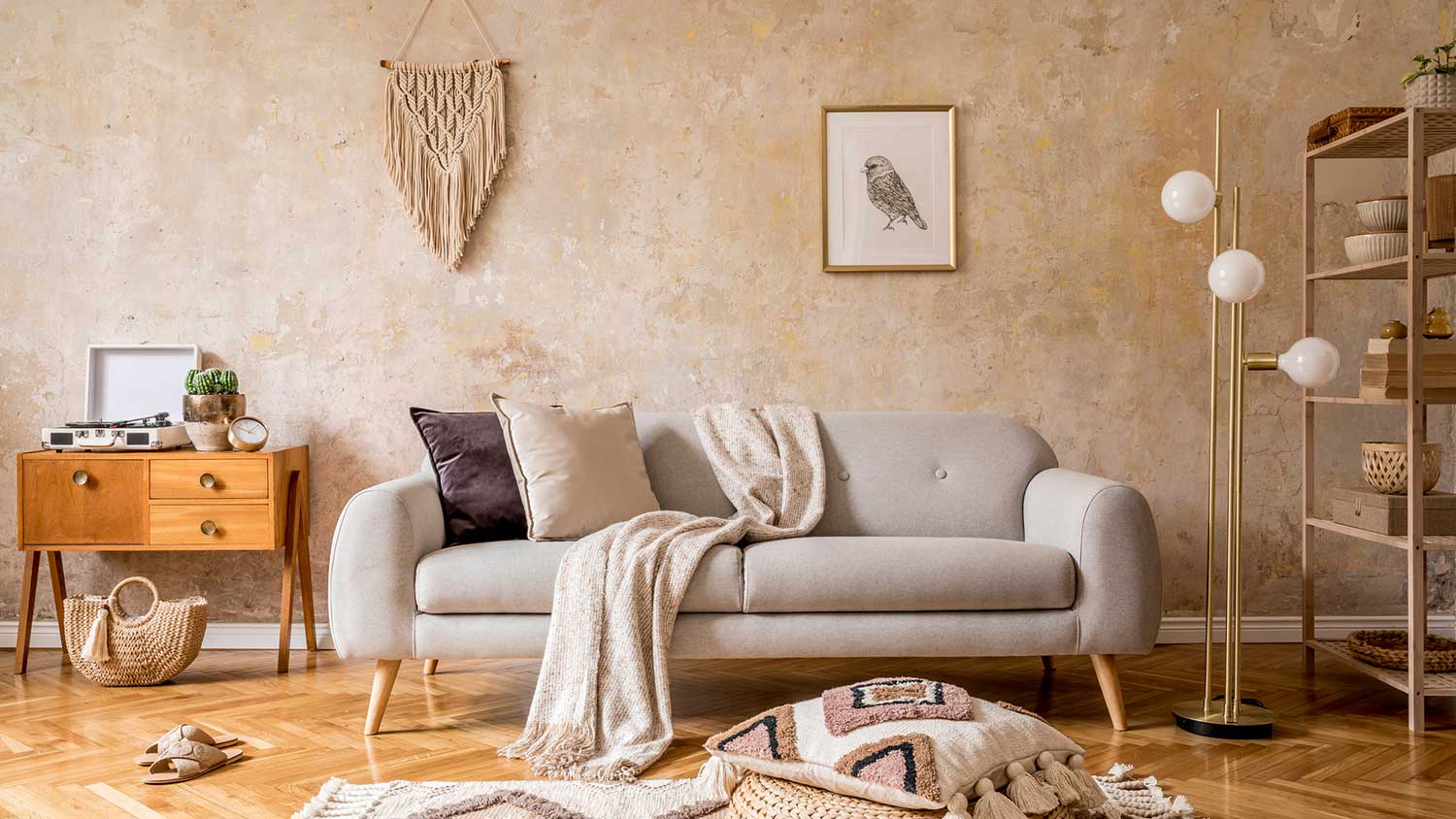 Living room with texturized accent wall