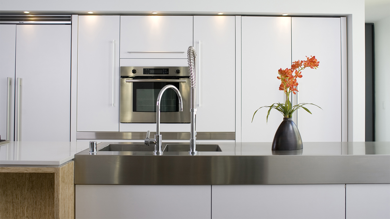 stainless steel kitchen countertop in modern kitchen